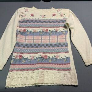Floral Patterned Cream Sweater